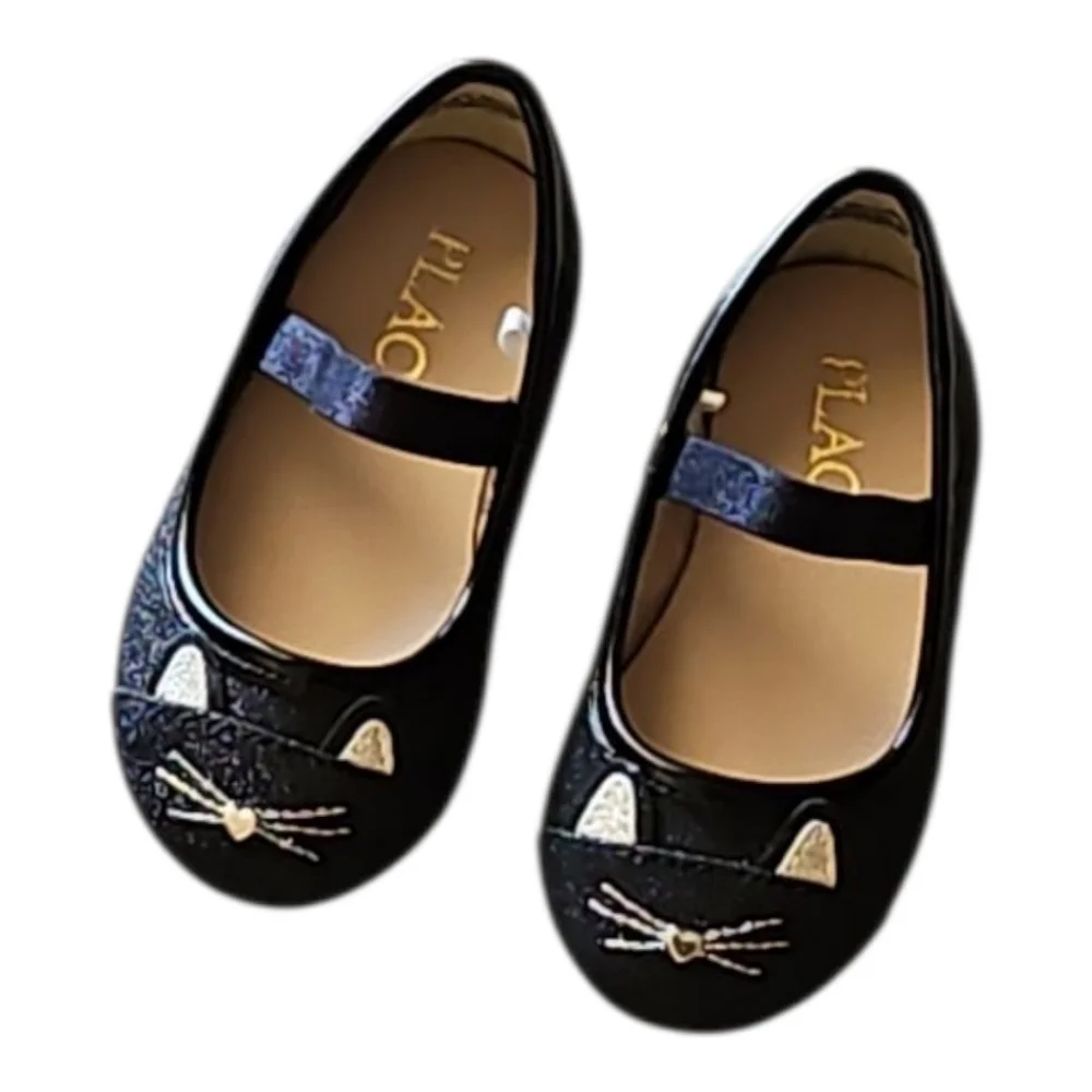 Halloween Place Black Cat Face Shoes Baby Toddler Girl Size 4  Dress Up